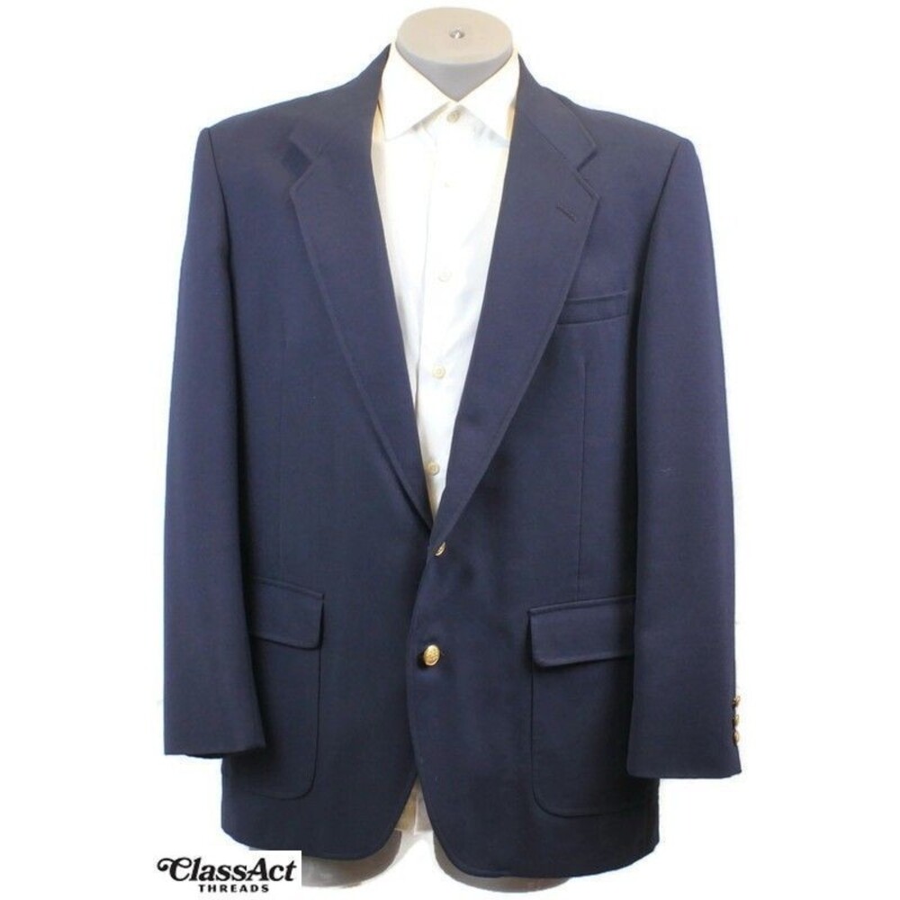 Stafford Men's Navy Blue Two Gold Button Sport Coat Blazer Jacket 42L